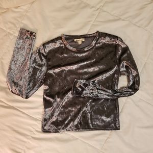 Silver/Dark Grey VELVET Long Sleeve Crop Top